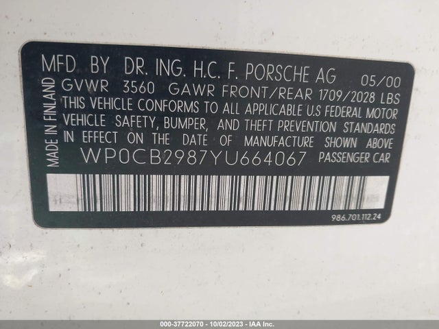 2000 PORSCHE BOXSTER WP0CB2987YU664067 Photo 8