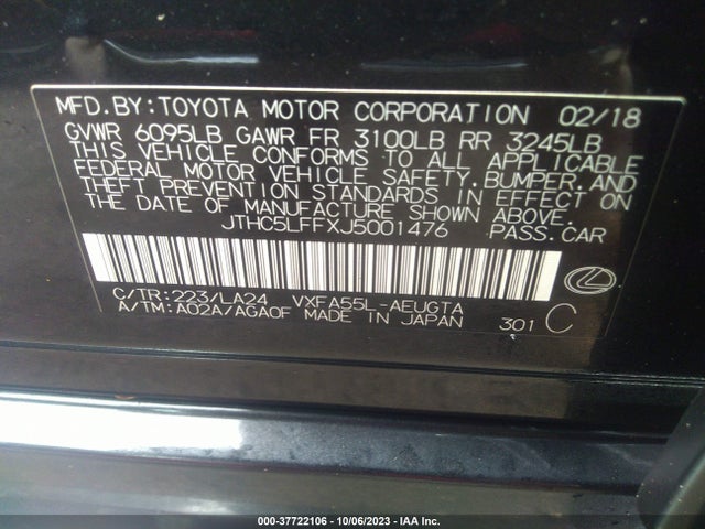 JTHC5LFFXJ5001476 Lexus Ls Ls 500