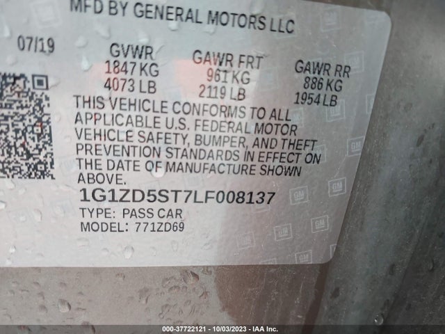 Chevrolet MALIBU LT 2020 1G1ZD5ST7LF008137 Image 9