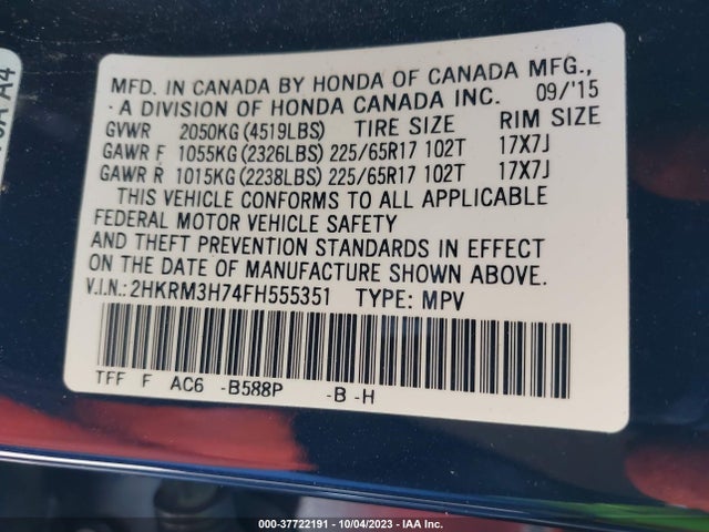Honda Cr-v Ex-l 2015 2HKRM3H74FH555351 Image 9