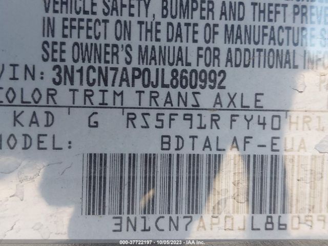 3N1CN7AP0JL860992 Nissan Versa Sedan S