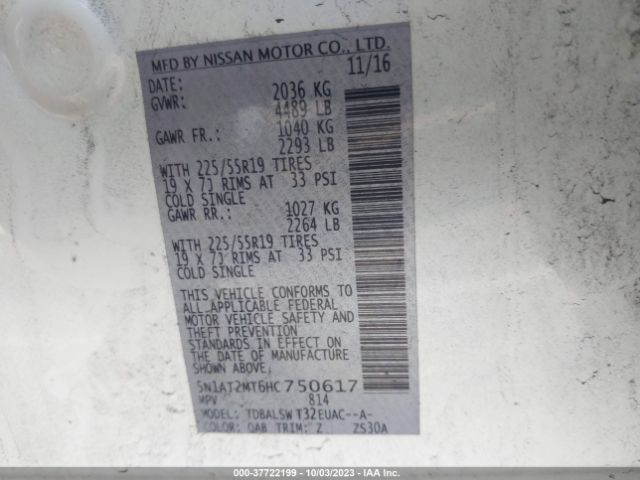 5N1AT2MT6HC750617 Nissan Rogue Sl