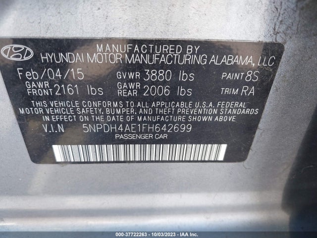 Hyundai ELANTRA SE 2015 5NPDH4AE1FH642699 Image 10