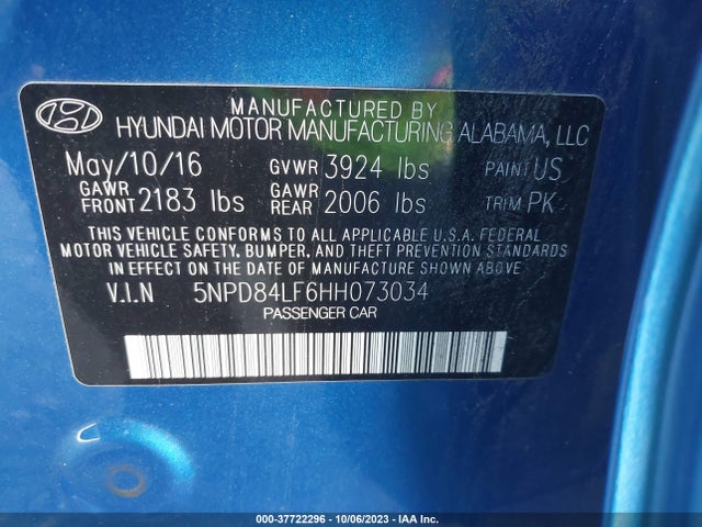 Hyundai Elantra Limited 2017 5NPD84LF6HH073034 Image 9