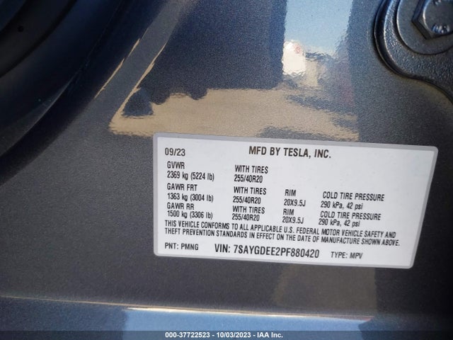 Tesla Model Y Long Range 2023 7SAYGDEE2PF880420 Image 9