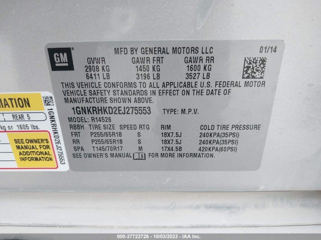 Chevrolet Traverse Lt 2014 1GNKRHKD2EJ275553 Image 9