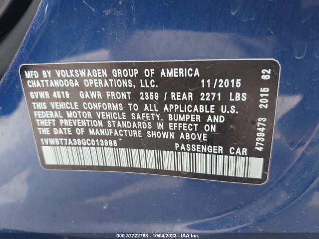 1VWBT7A38GC013988 Volkswagen Passat 1.8t Se