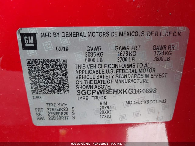 Chevrolet Silverado 1500 Custom 2019 3GCPWBEHXKG164698 Image 9
