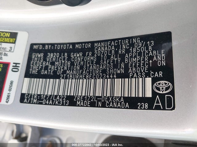 2014 TOYOTA COROLLA L/LE/S/S PLUS/LE PLUS VIN: 2T1BURHE8EC023444