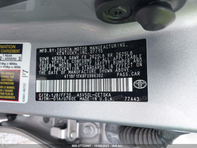 4T1BF1FK8FU986302 Toyota Camry Xle/se/le/xse
