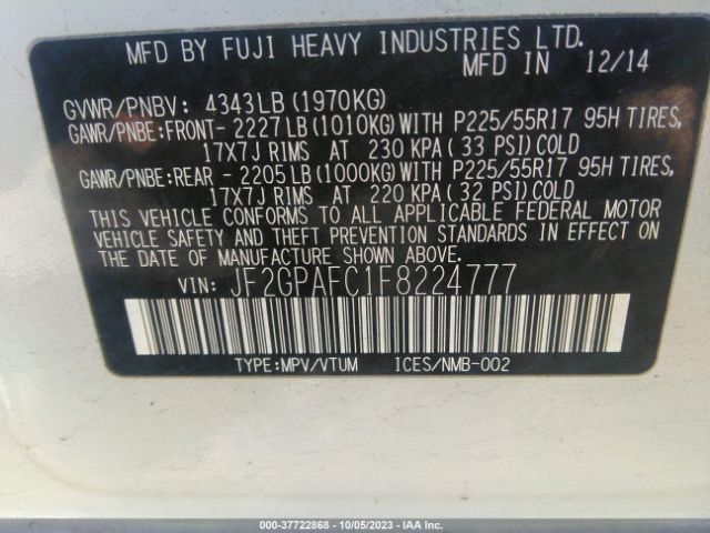 JF2GPAFC1F8224777 Subaru Xv Crosstrek Premium