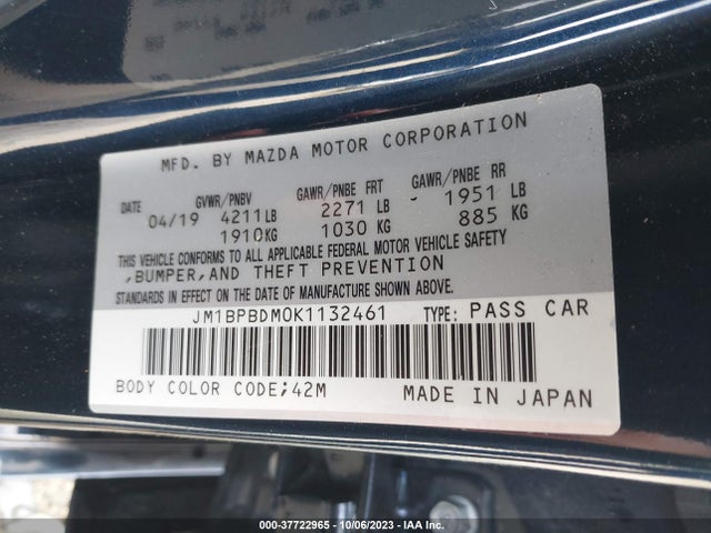 Mazda Mazda3 Sedan W/preferred Pkg 2019 JM1BPBDM0K1132461 Image 9