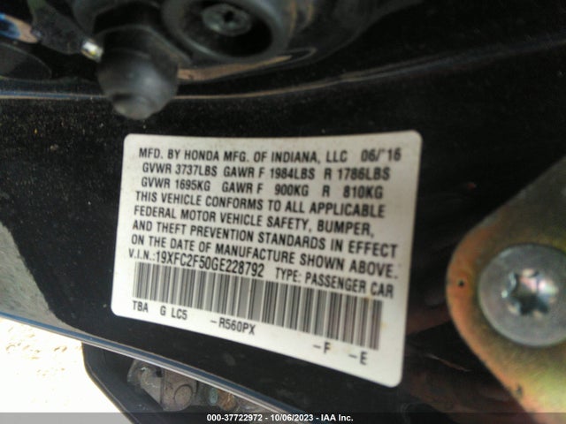 2016 HONDA CIVIC LX VIN: 19XFC2F50GE228792