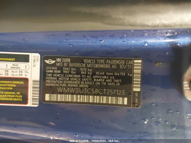 2012 MINI COOPER HARDTOP WMWSU3C58CT257123 Photo 8