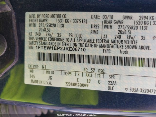 1FTEW1EP2JKE06710 Ford F-150 Xl/xlt/lariat