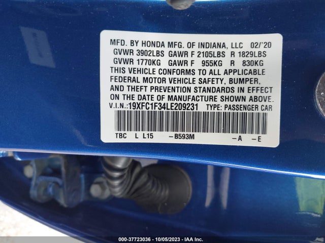 Honda Civic Sedan Ex 2020 19XFC1F34LE209231 Image 9