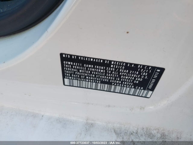 2012 VOLKSWAGEN JETTA SEDAN SE VIN: 3VWDX7AJXCM080788