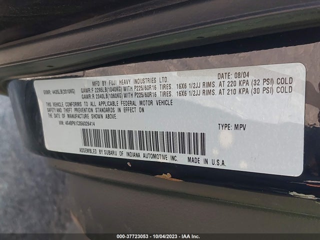 2005 SUBARU LEGACY WAGON (NATL) OUTBACK VIN: 4S4BP61C056326414