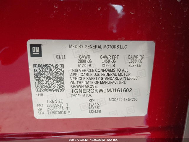 Chevrolet Traverse Lt Cloth 2021 1GNERGKW1MJ161602 Image 9