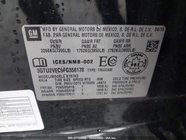 3GTU2VEC9FG358178 GMC Sierra 1500 Slt