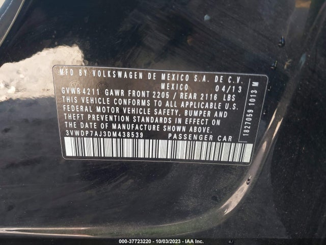 2013 VOLKSWAGEN JETTA 2.5L SE VIN: 3VWDP7AJ3DM438539
