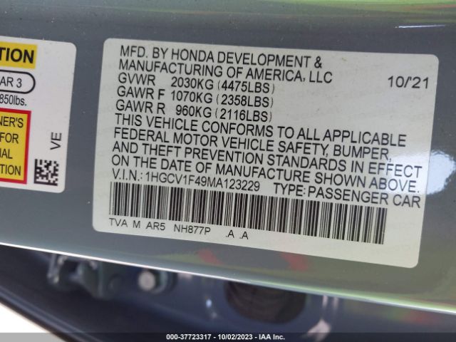 1HGCV1F49MA123229 Honda Accord Sedan Sport Se