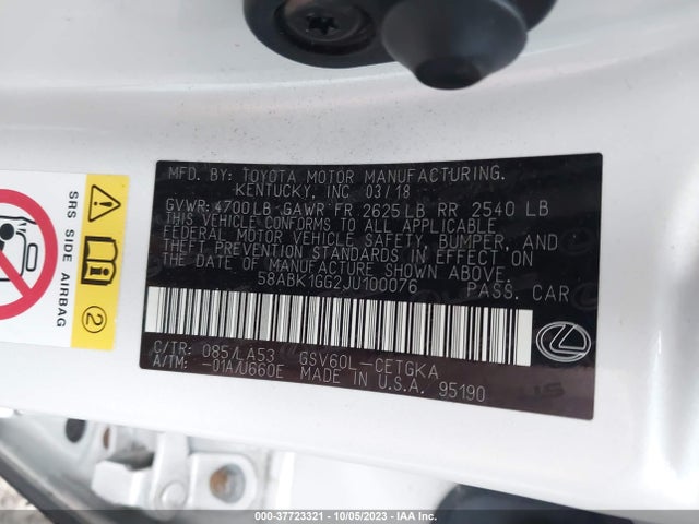 58ABK1GG2JU100076 Lexus Es Es 350