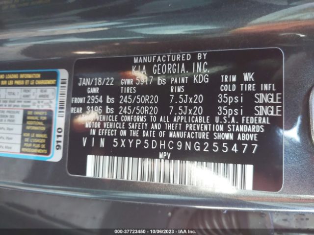 5XYP5DHC9NG255477 KIA Telluride Sx