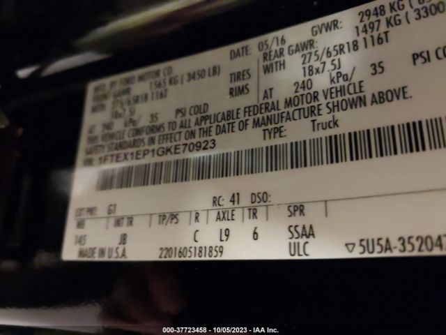 1FTEX1EP1GKE70923 Ford F-150 Xlt/xl/lariat