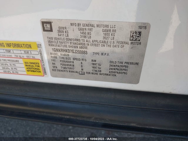 Chevrolet Traverse Lt 2016 1GNKRHKD7GJ200883 Image 9