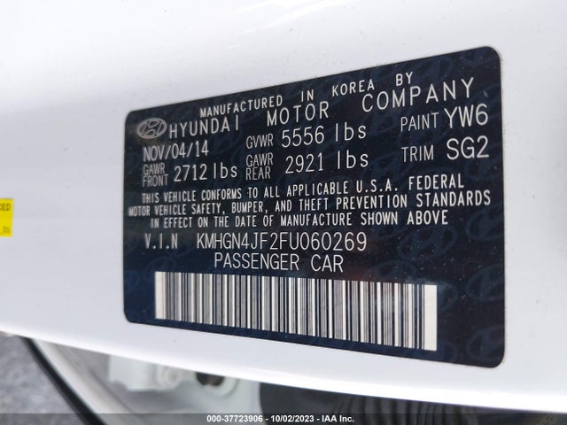 2015 HYUNDAI GENESIS 5.0L VIN: KMHGN4JF2FU060269