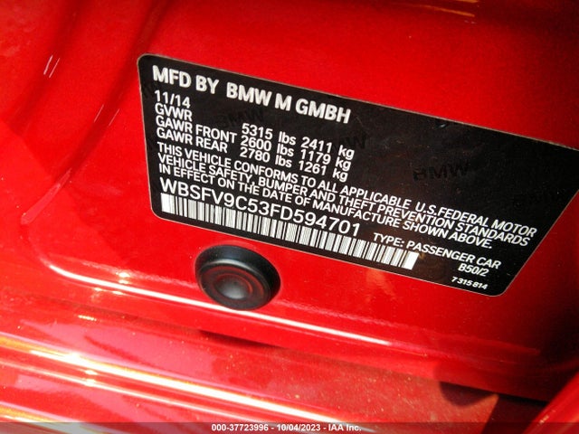 2015 BMW M5, VIN: WBSFV9C53FD594701