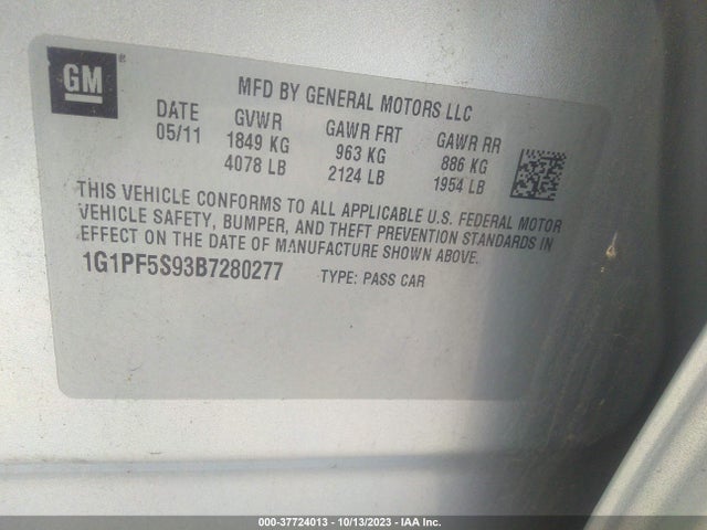 2011 CHEVROLET CRUZE 1G1PF5S93B7280277 Photo 8