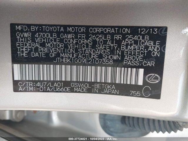 JTHBK1GG9E2107358 Lexus ES 350