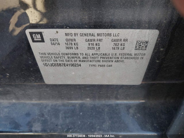 Chevrolet SONIC LT 2014 1G1JC6SB7E4196234 Image 9