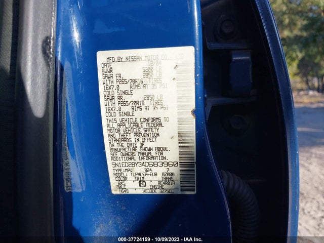 2004 NISSAN XTERRA XE VIN: 5N1ED28Y34C683960