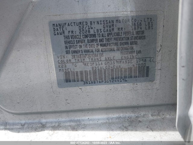 Nissan SENTRA SL 2016 3N1AB7AP3GY244196 Image 9