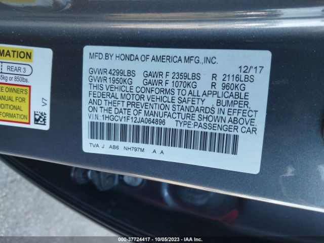 1HGCV1F12JA064896 Honda Accord Sedan Lx 1.5t