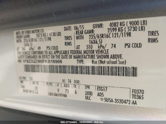1FBZX2ZM0FKB16966 Ford Transit Wagon Xl/xlt