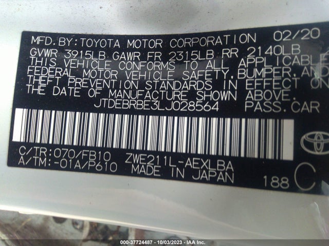 Toyota Corolla Hybrid Le 2020 JTDEBRBE3LJ028564 Image 9