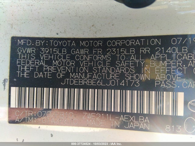 Toyota Corolla Hybrid Le 2020 JTDEBRBE6LJ014173 Image 15