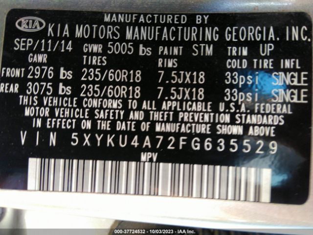 5XYKU4A72FG635529 KIA SORENTO EX