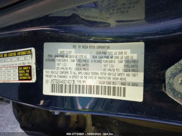 2008 MAZDA CX-9 SPORT VIN: JM3TB28A480140135