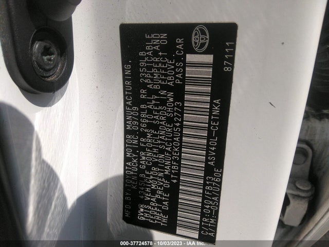 2010 TOYOTA CAMRY VIN: 4T1BF3EK0AU542773