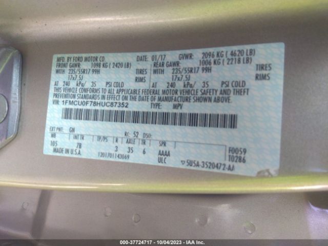 1FMCU0F78HUC87352 Ford ESCAPE S