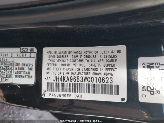 1998 ACURA RL PREMIUM VIN: JH4KA9653WC010623