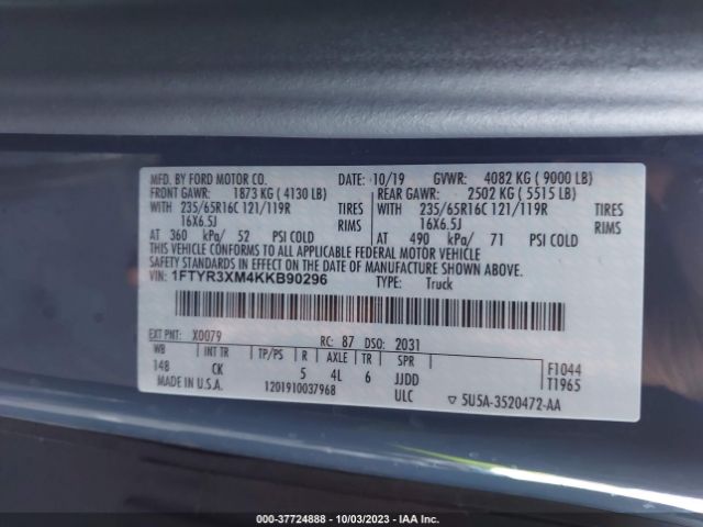 1FTYR3XM4KKB90296 Ford TRANSIT VAN