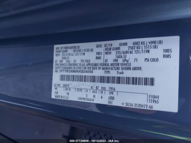 1FTYR3XM0KKB34050 Ford TRANSIT VAN