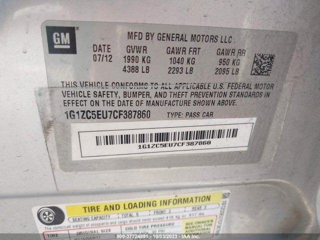 2012 CHEVROLET MALIBU LT W/1LT VIN: 1G1ZC5EU7CF387860