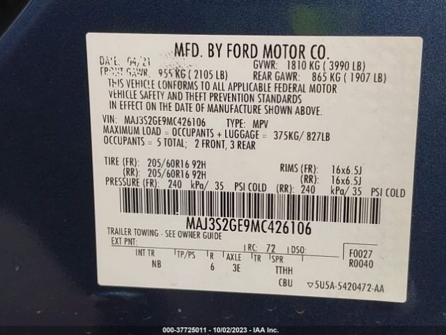MAJ3S2GE9MC426106 Ford Ecosport Se